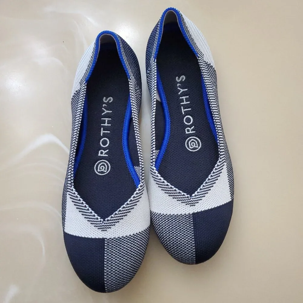 Rothy’s The Flat Round Toe Captoe Buffalo Plaid Woven Flats Size 6